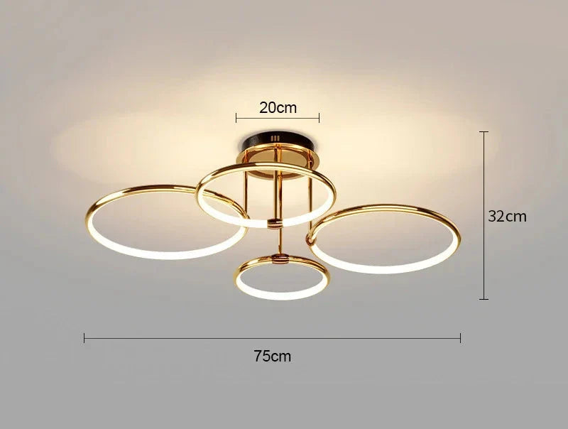 Nowoczesny żyrandol LED z pierścieniami – lampa sufitowa z geometryczną formą