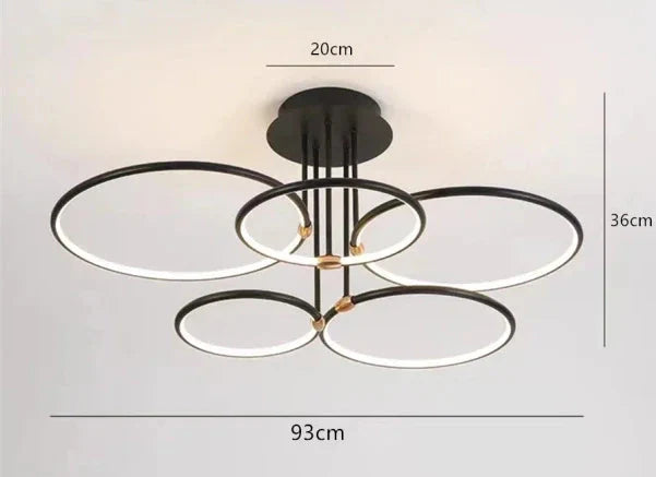 Nowoczesny żyrandol LED z pierścieniami – lampa sufitowa z geometryczną formą