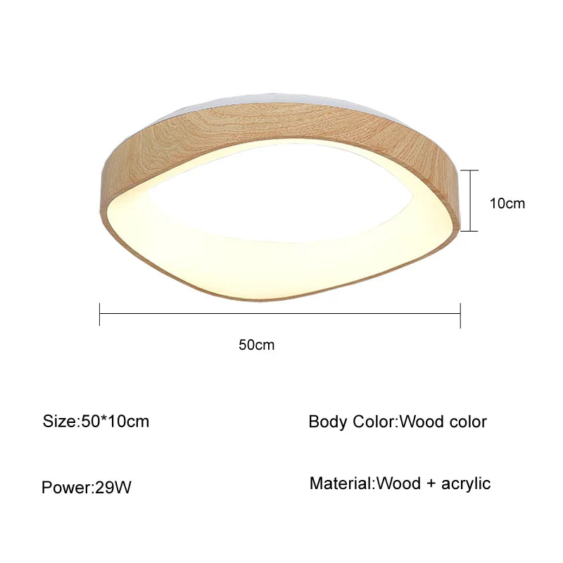 Skandynawska lampa sufitowa LED – Nowoczesna lampa natynkowa z efektem drewna