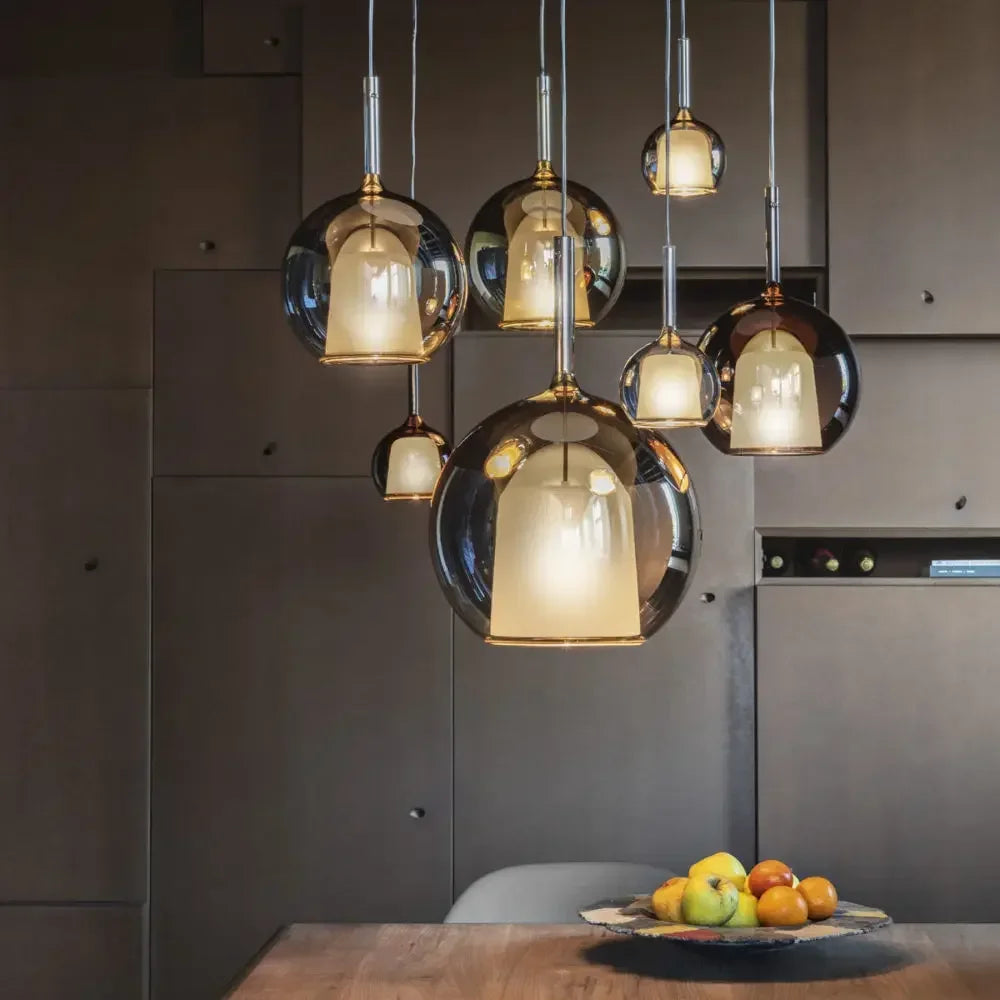 Nowoczesna lampa wisząca z kloszami ze szkła – Lampa sufitowa typu cluster z dymionym szkłem