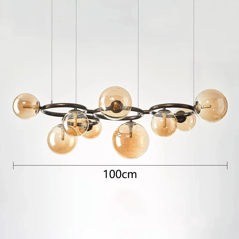 Nowoczesny żyrandol z kulami ze szkła – Designerska lampa wisząca z przydymionymi kloszami i okrągłą ramą