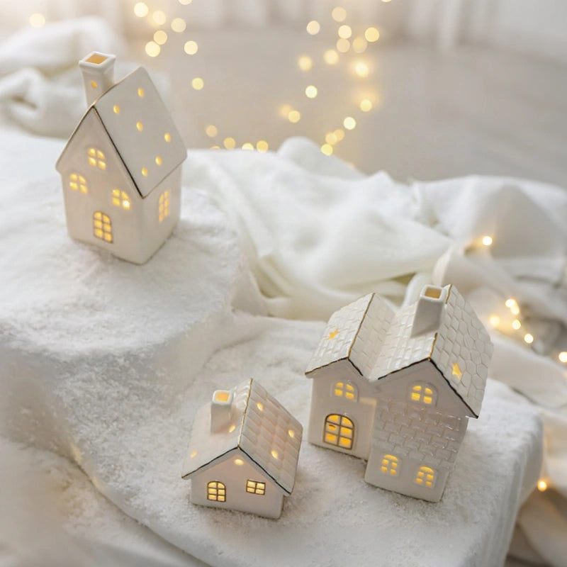 Słoneczna Ceramiczna Wioska Snowhaven – Ręcznie Wykonana Dekoracja Zimowa z Ciepłym Blaskiem [dekoracja zimowa]