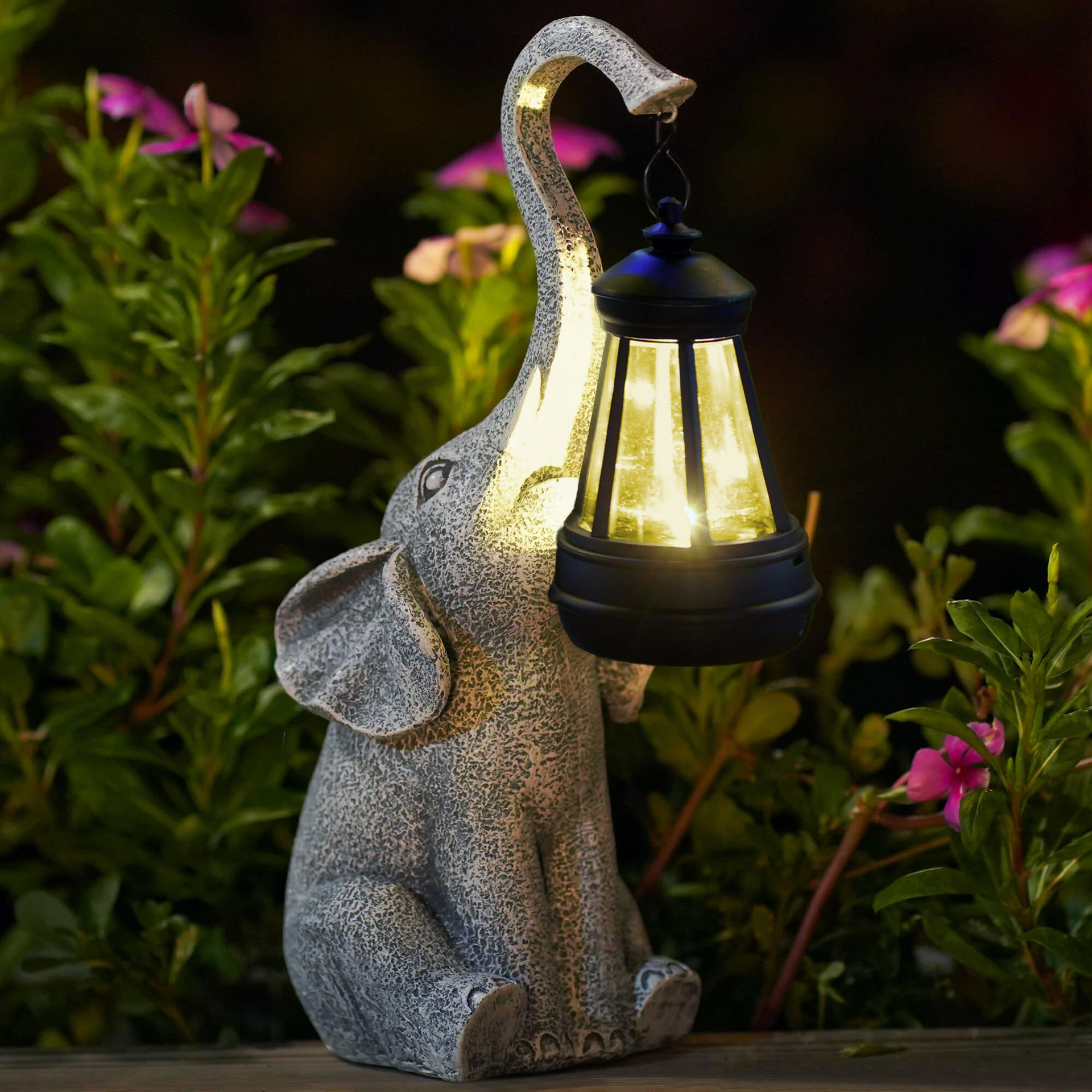 Solarny Lampion Ogrodowy LED Figurka Słonia Z Latarenką Dekoracyjna Lampka