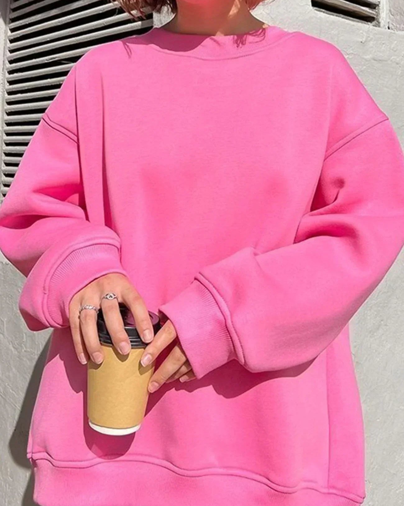 Damska Bluza Oversize - Bez Kaptura i z Okrągłym Dekoltem