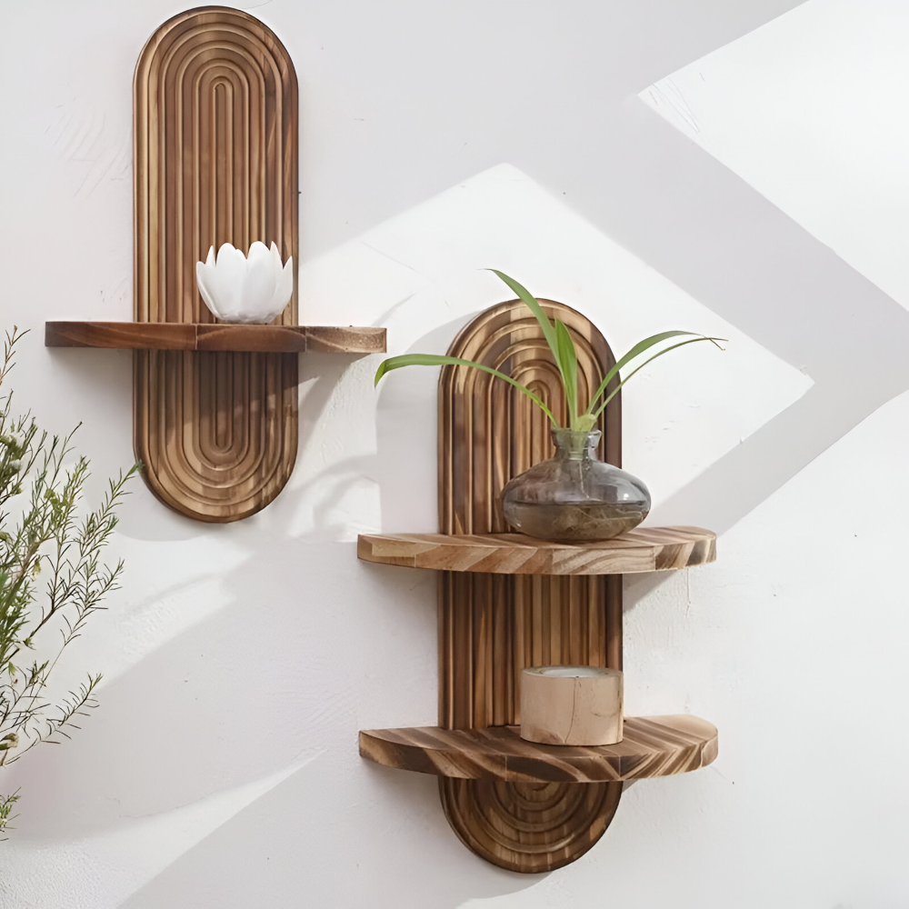 Tymber Geometryczne Drewniane Półki Ścienne – Nowoczesny Design do Dekoracji Wnętrz Półki Drewniane
