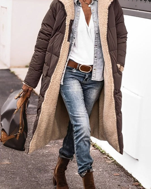 Damski Płaszcz Długi – Ocieplany z Kapturem