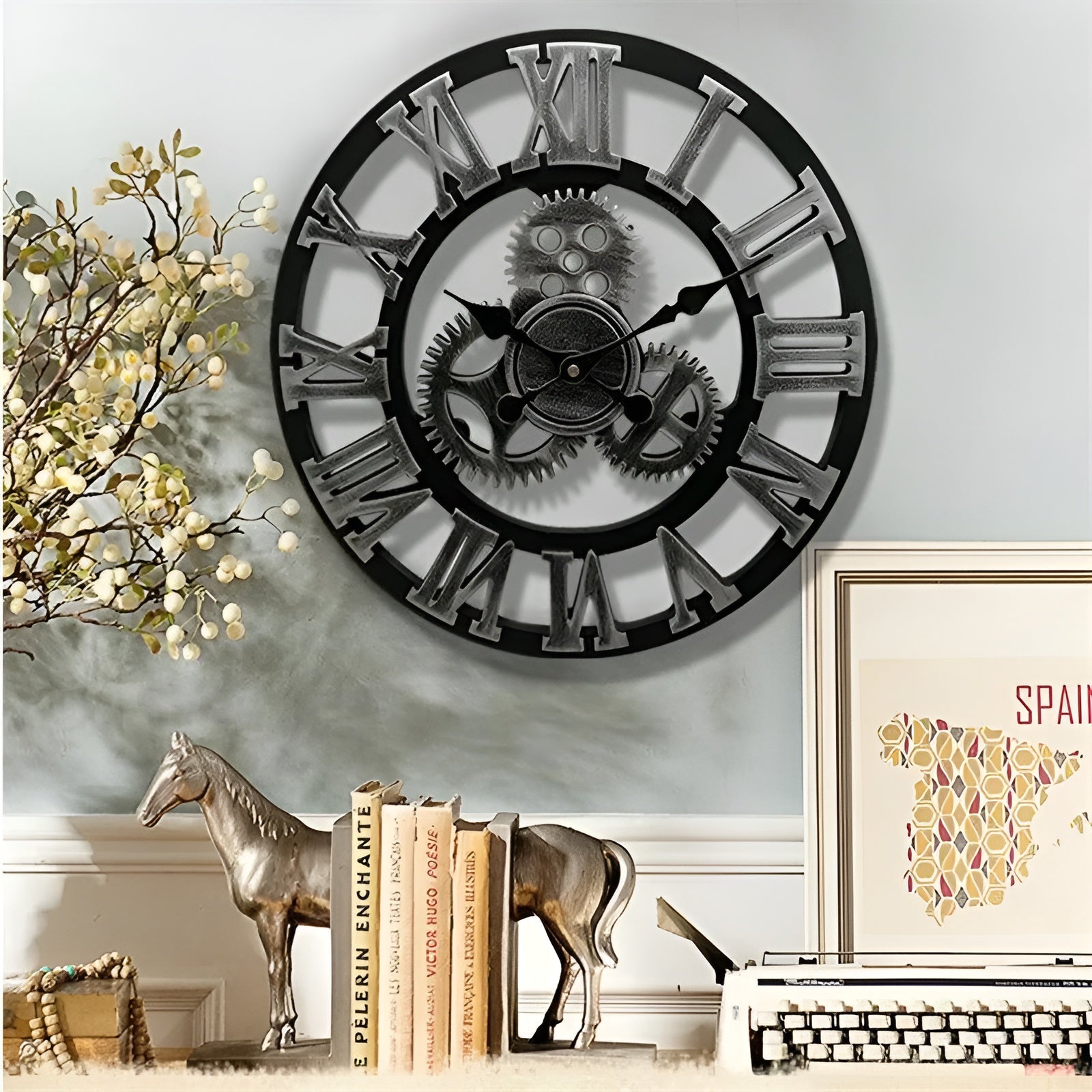 Zegar Ścienny GearSphere w Stylu Industrialnym z Mechanicznym Wzorem - Zegar na Ścianę do Salonu i Wnętrz Retro