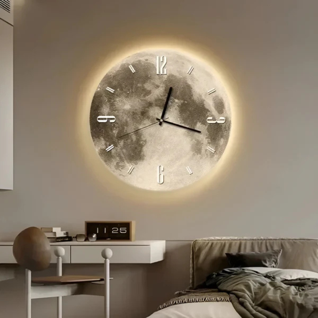 Zegar Ścienny Księżycowy 30 cm – Elegancki Zegar na Ścianę do Salonu i Sypialni, Nowoczesny Design z Drewna