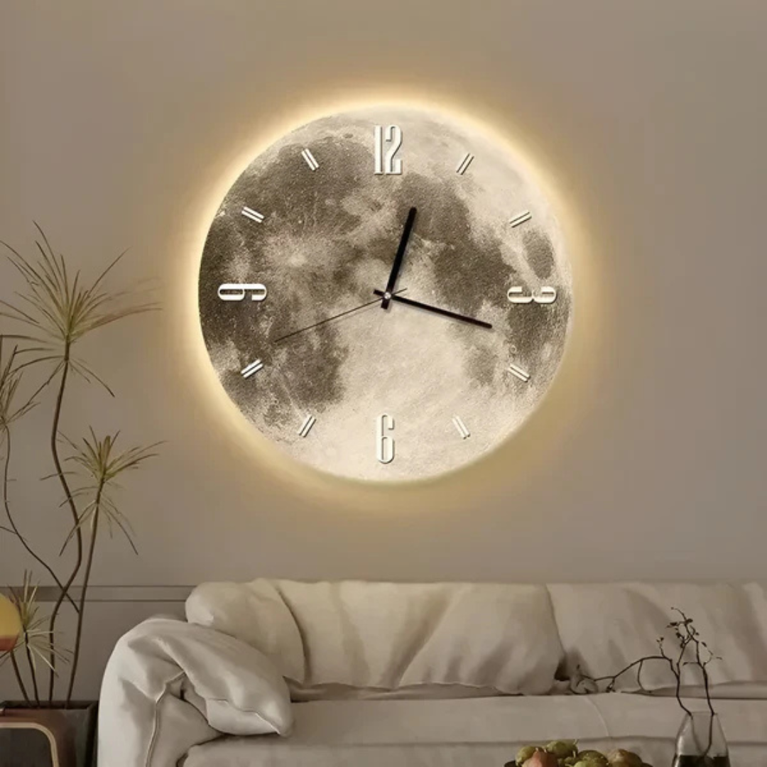 Zegar Ścienny Księżycowy 30 cm – Elegancki Zegar na Ścianę do Salonu i Sypialni, Nowoczesny Design z Drewna