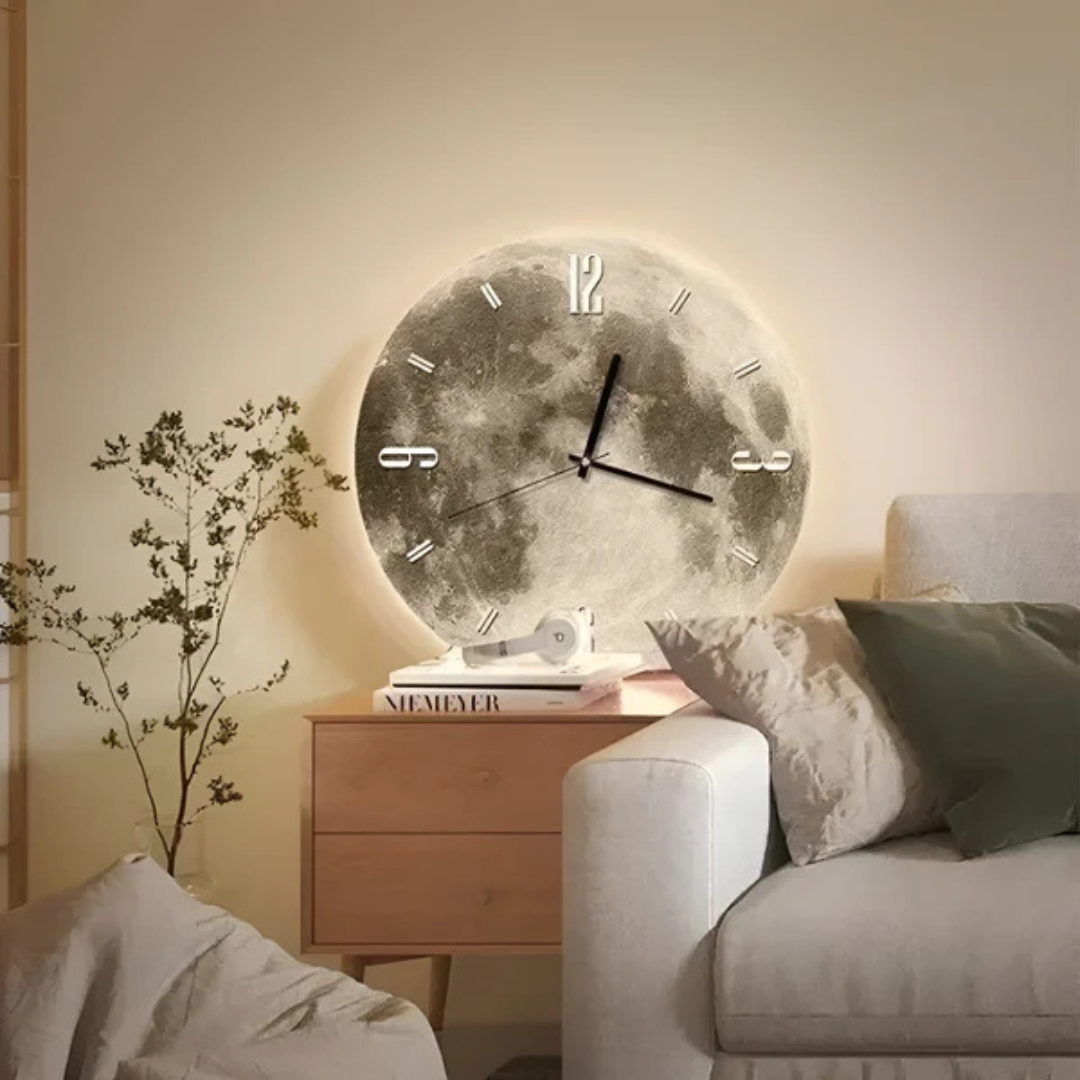 Zegar Ścienny Księżycowy 30 cm – Elegancki Zegar na Ścianę do Salonu i Sypialni, Nowoczesny Design z Drewna