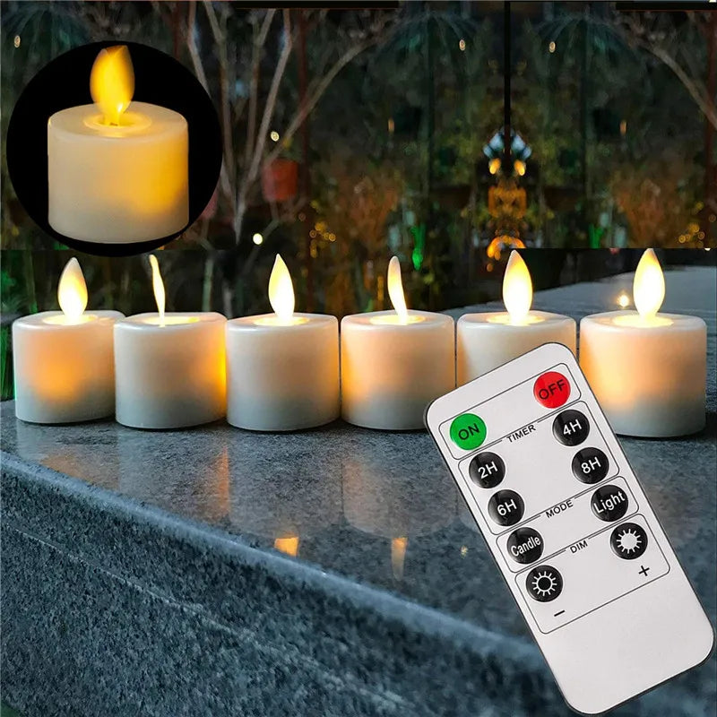 Zestaw Świeczek LED Tea Light Bezpłomieniowe Migoczące Z Pilotem I Timerem