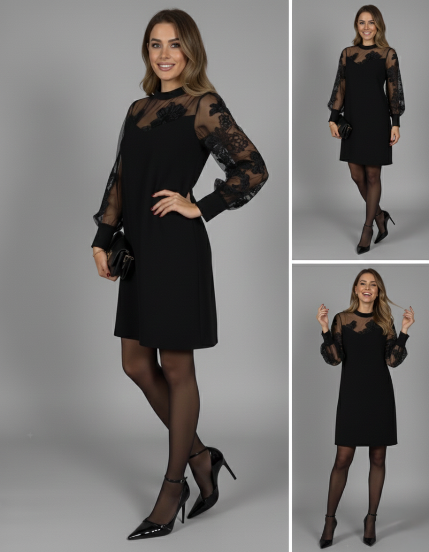 Ulvienne – Elegancka sukienka z tiulowymi rękawami