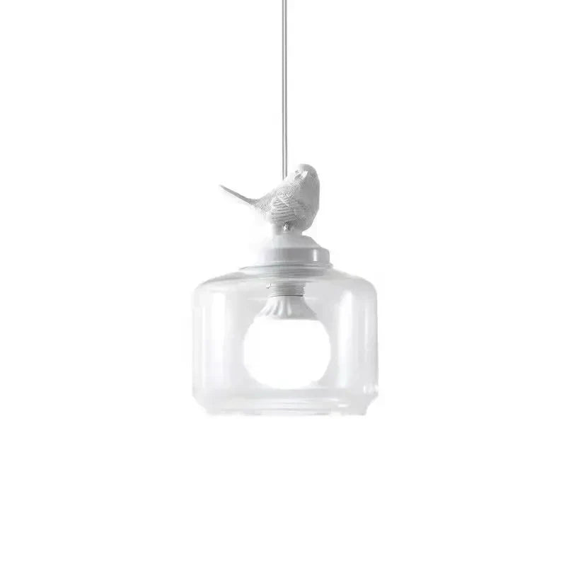 Lampa Wisząca z Szklanym Kloszem i Dekoracyjnym Ptaszkiem