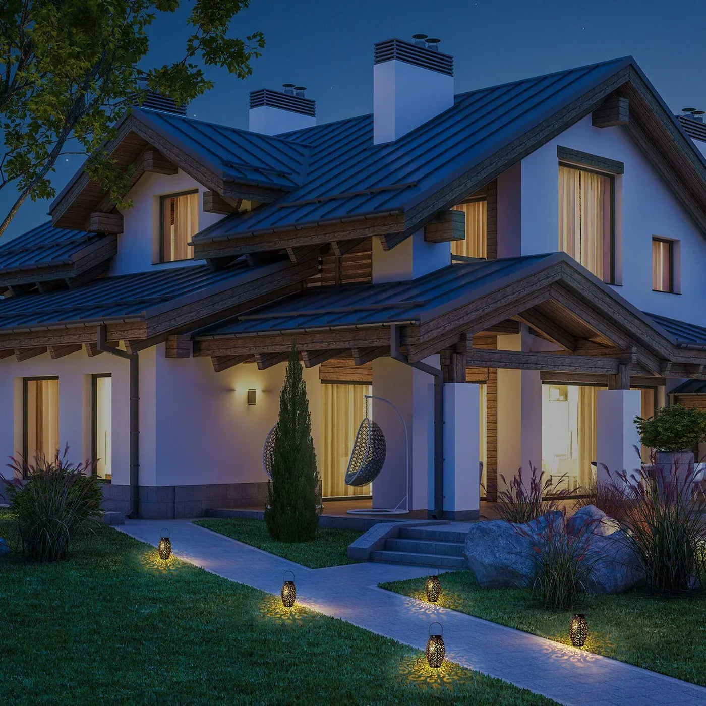 Solarny lampion ogrodowy LED – dekoracyjna latarnia z efektem wzoru cieni, do użytku zewnętrznego