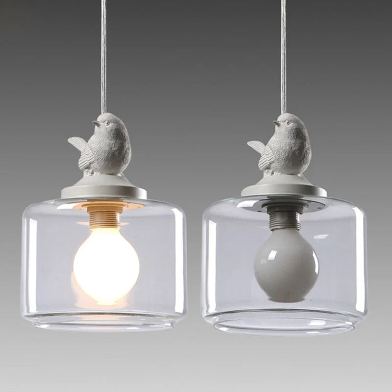 Lampa Wisząca z Szklanym Kloszem i Dekoracyjnym Ptaszkiem
