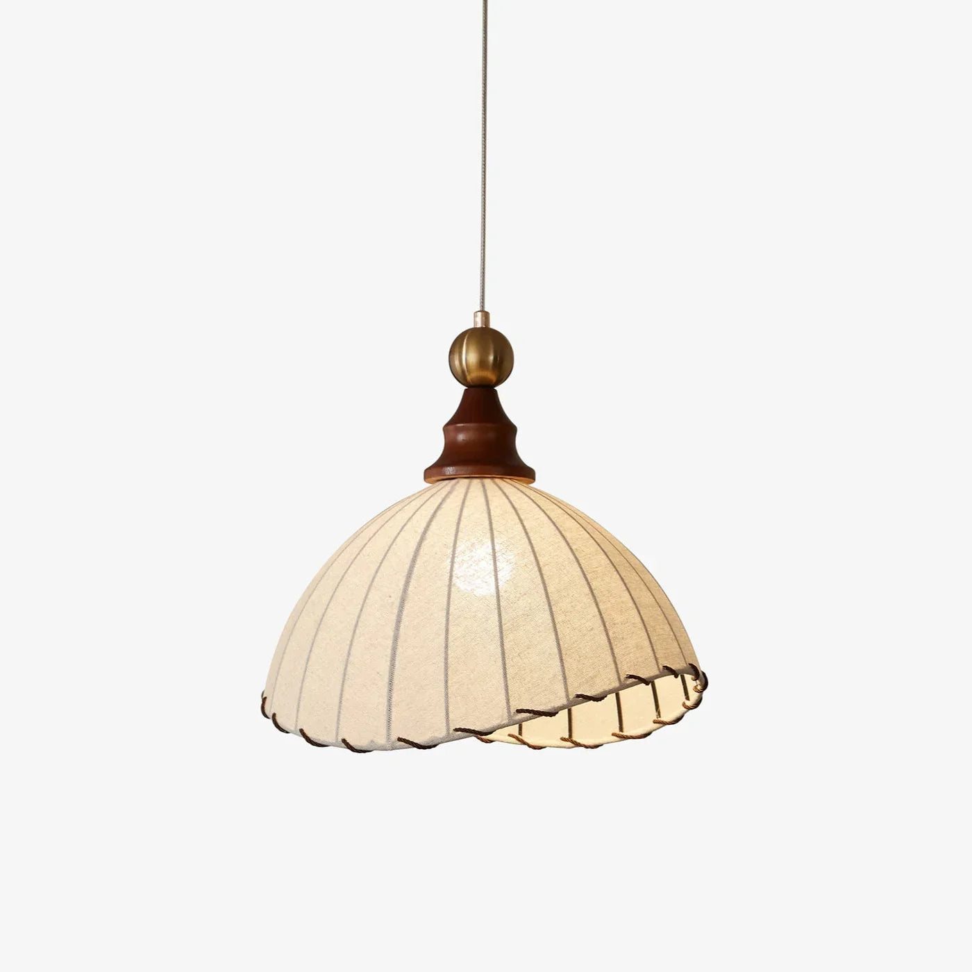 Lampa Wisząca Retro z Jedwabnym Kloszem i Drewnianym Wykończeniem