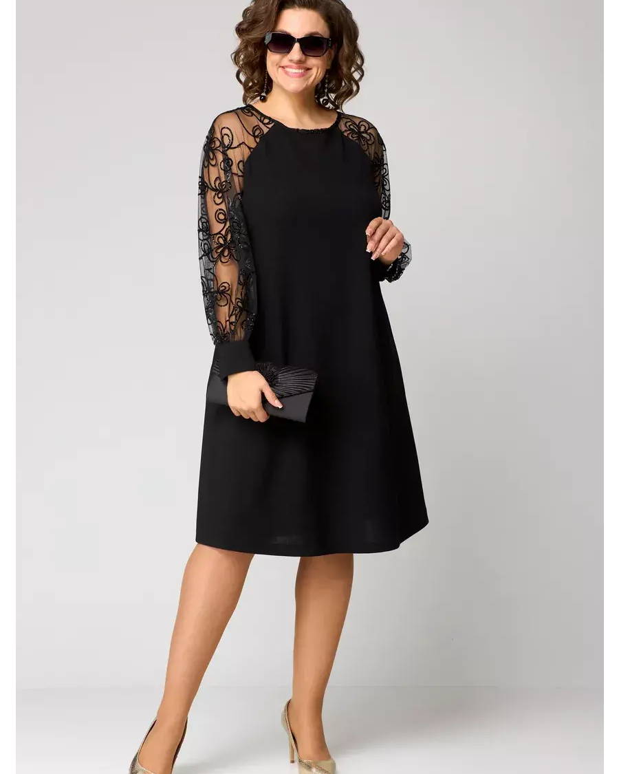 Lidia | Klasyczna Sukienka z Koronkowymi Rękawami