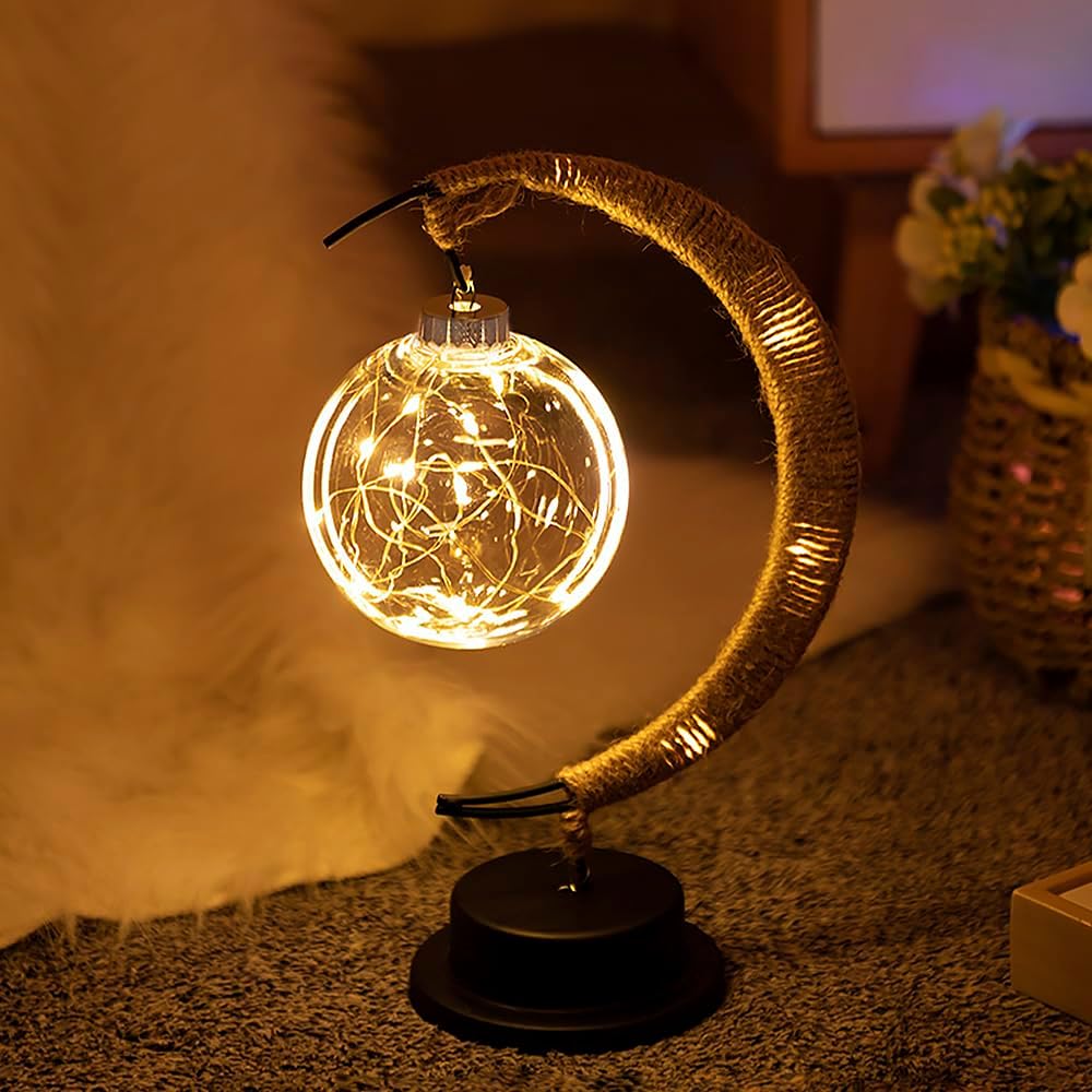 Nastrojowa Lampka Stołowa LED z Kulą i Półksiężycem