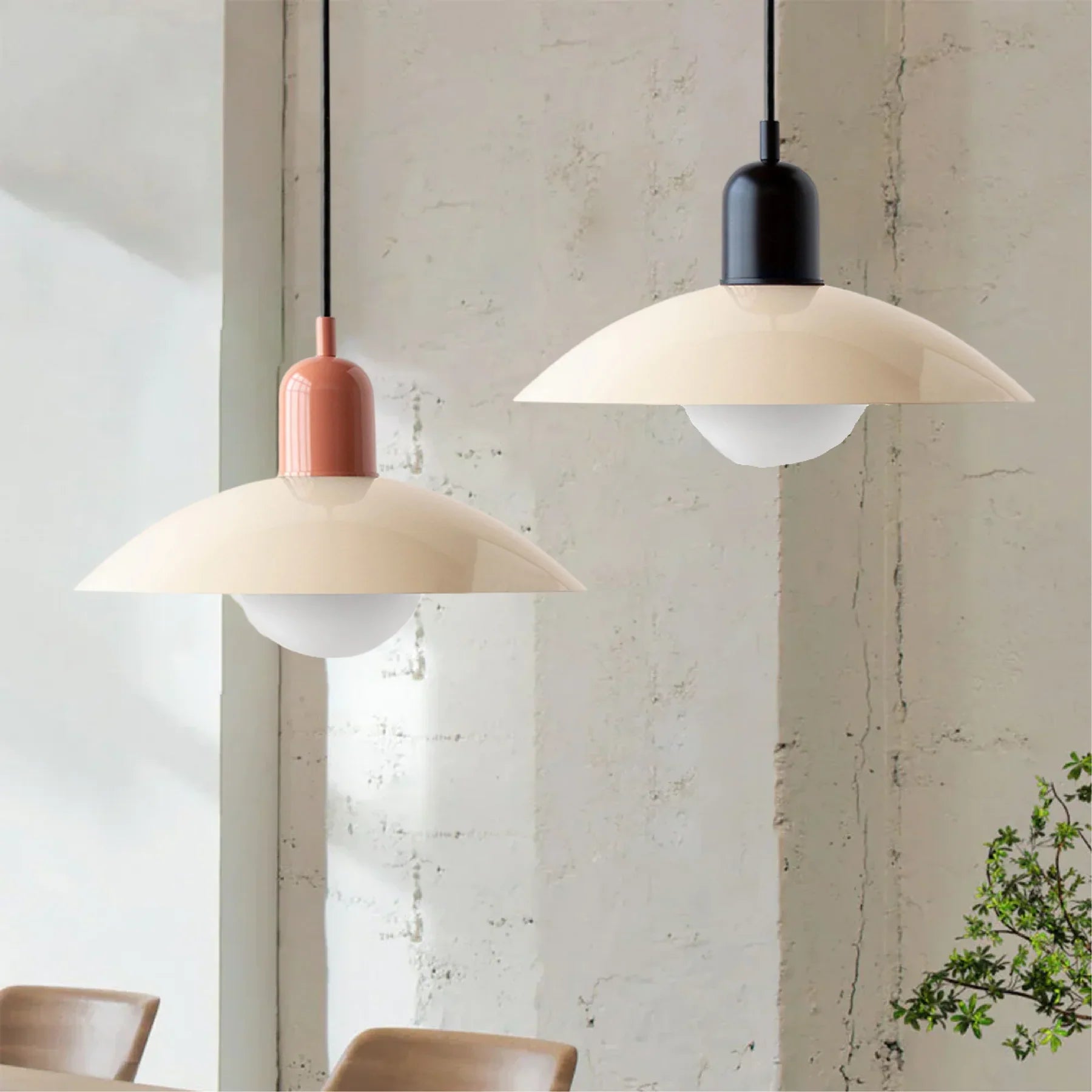 Nowoczesna lampa wisząca z dwukolorowym designem i metalowym kloszem Bauhaus