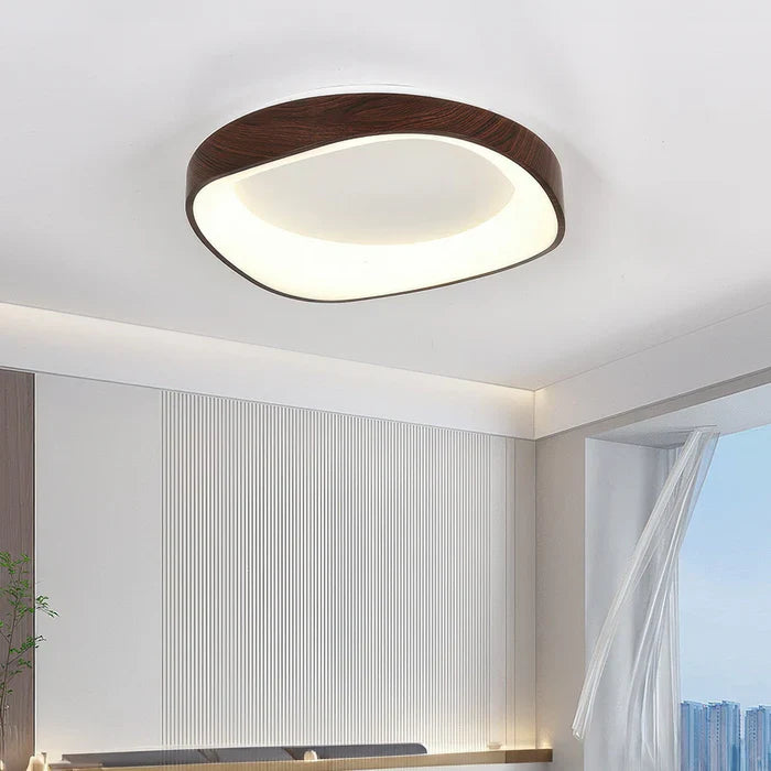 Skandynawska lampa sufitowa LED – Nowoczesna lampa natynkowa z efektem drewna