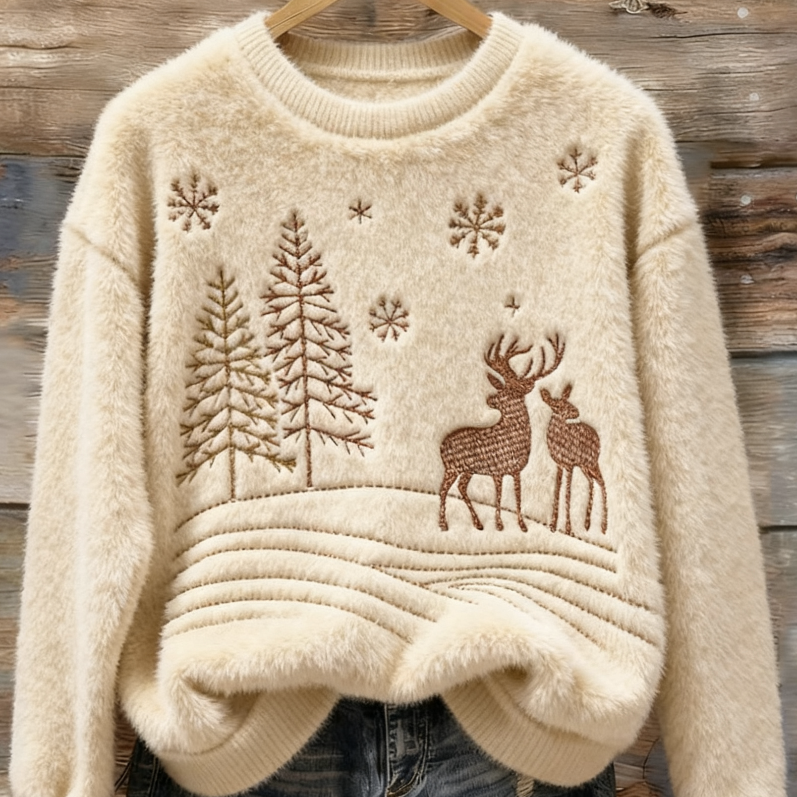 Miękki Sweter dla Kobiet z Haftem Renifera na Święta