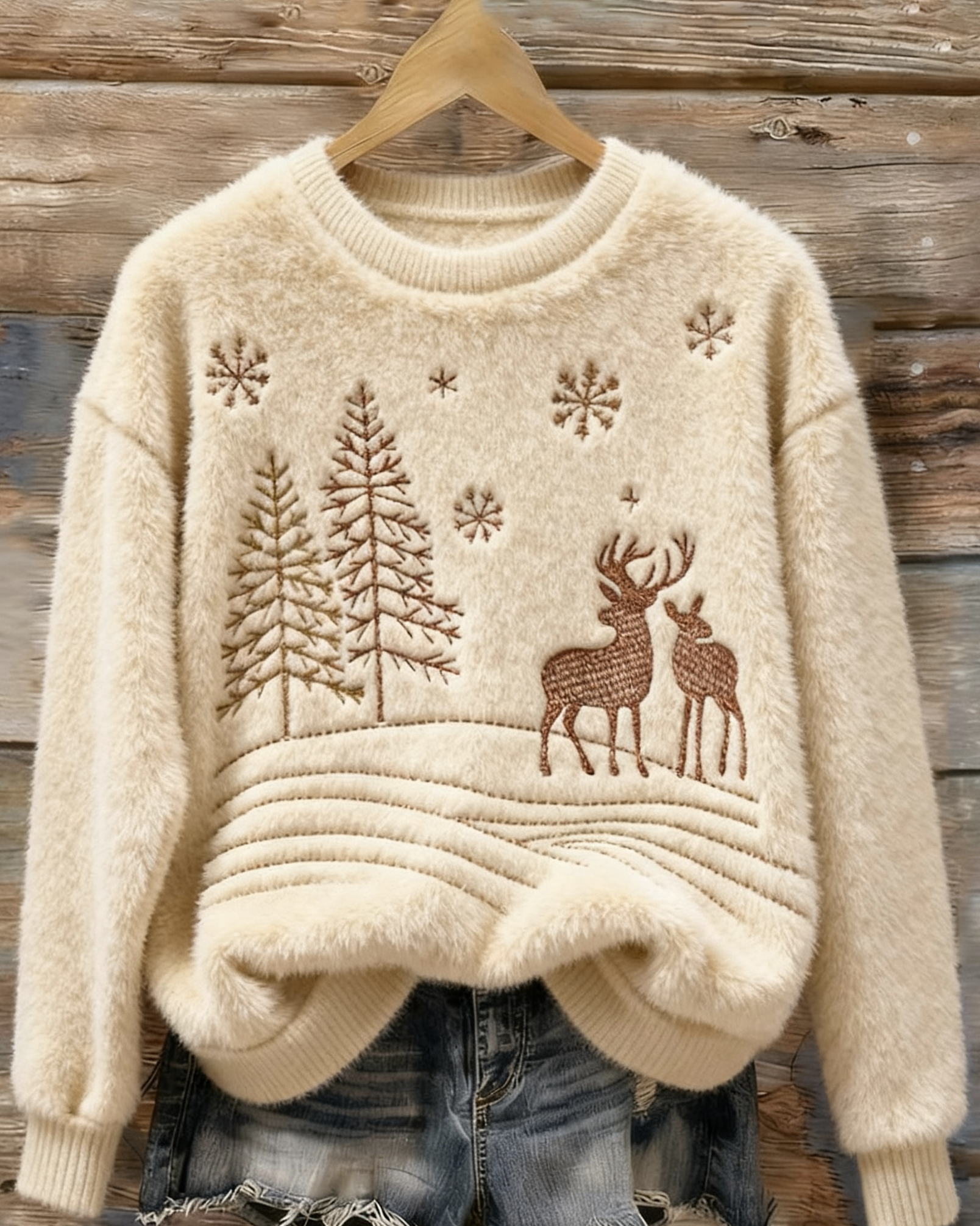 Miękki Sweter dla Kobiet z Haftem Renifera na Święta