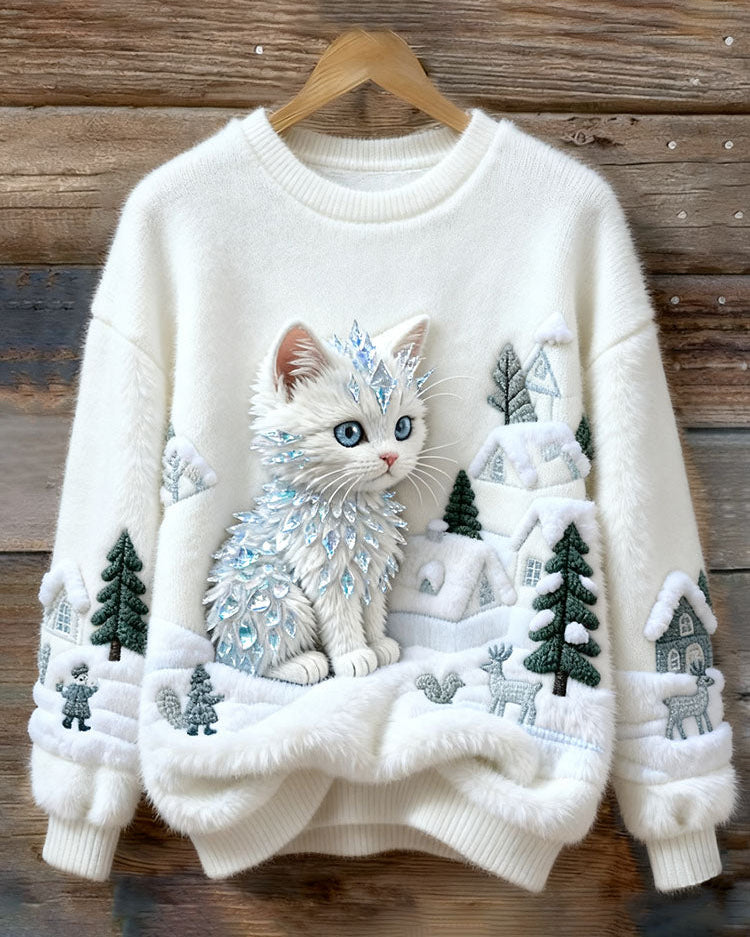 Wygodna Damska Bluza Świąteczna z Kotem