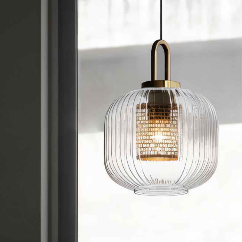 Nowoczesna lampa wisząca szklana z ryflowanym kloszem