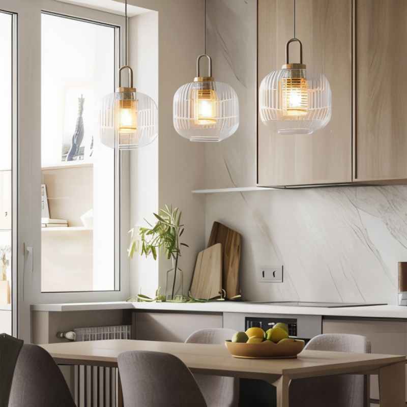 Nowoczesna lampa wisząca szklana z ryflowanym kloszem