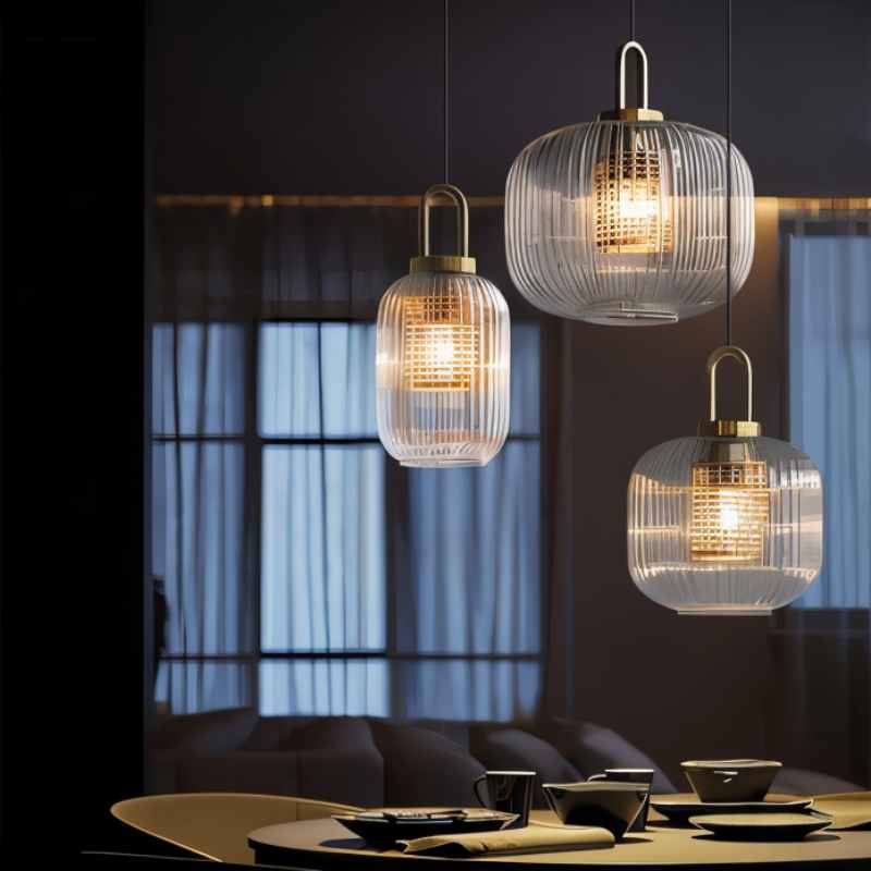 Nowoczesna lampa wisząca szklana z ryflowanym kloszem