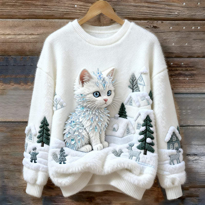 Wygodna Damska Bluza Świąteczna z Kotem