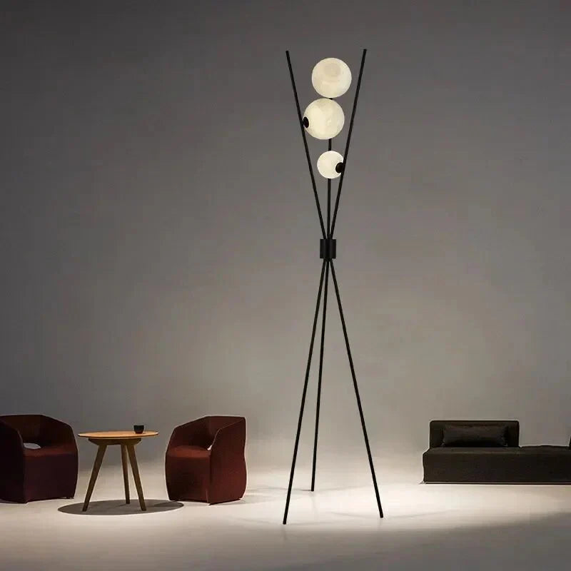 Designerska Lampa Stojąca LED z Kloszami w Kształcie Księżyca – Lampa Stołowa i Podłogowa na Trójnogu