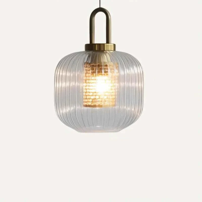 Nowoczesna lampa wisząca szklana z ryflowanym kloszem