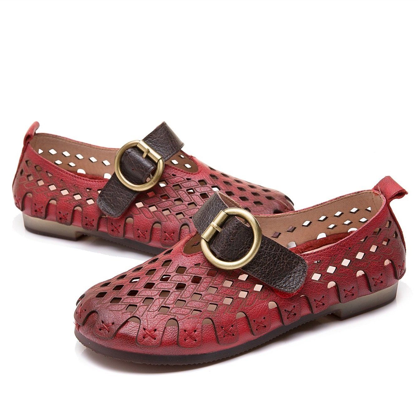 Lunaria - Wygodne płaskie buty ze skóry bydlęcej dla kobiet