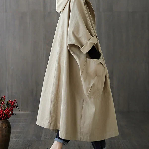 Damski Płaszcz Oversize Długi - Z Kapturem i Duże Kieszenie