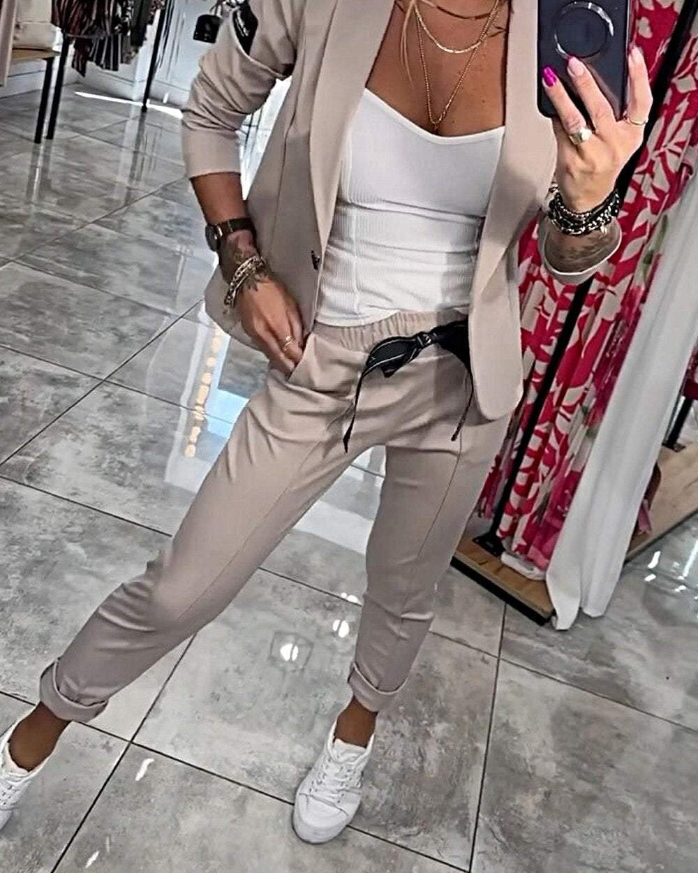 Moxie - Komplet damski dwuczęściowy top z kurtką i elastyczne spodnie
