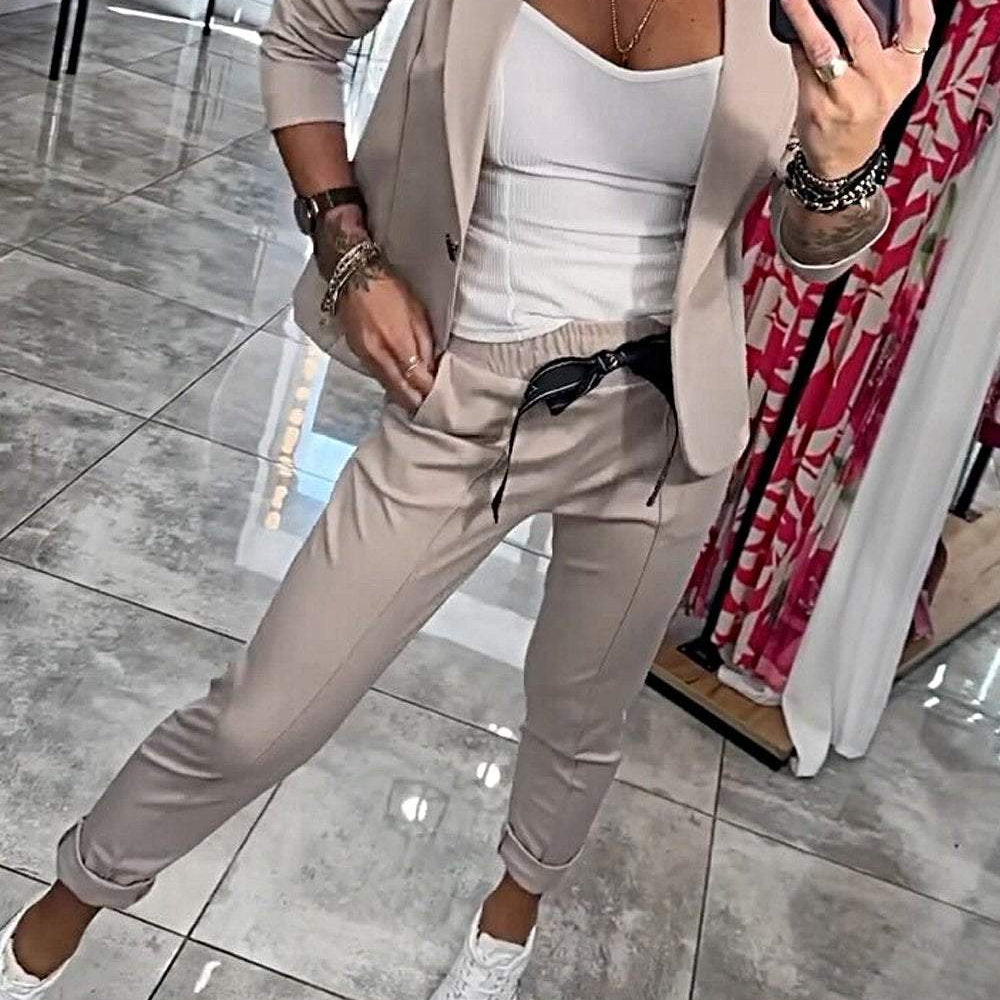 Moxie - Komplet damski dwuczęściowy top z kurtką i elastyczne spodnie