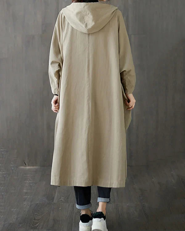 Damski Płaszcz Oversize Długi - Z Kapturem i Duże Kieszenie