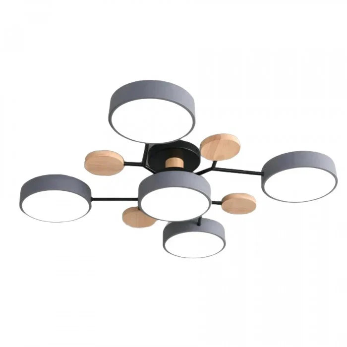 Nowoczesna lampa sufitowa LED wieloramienna – minimalistyczny design z drewnianymi akcentami