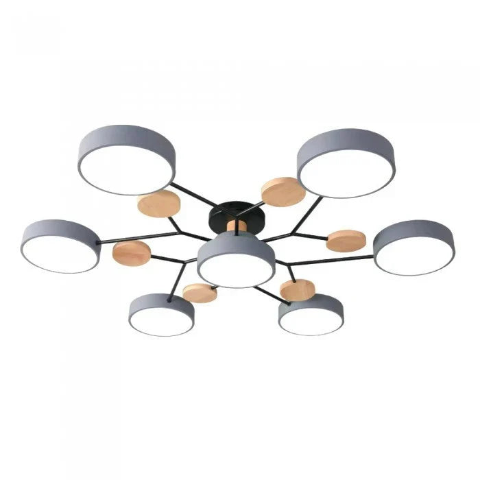 Nowoczesna lampa sufitowa LED wieloramienna – minimalistyczny design z drewnianymi akcentami