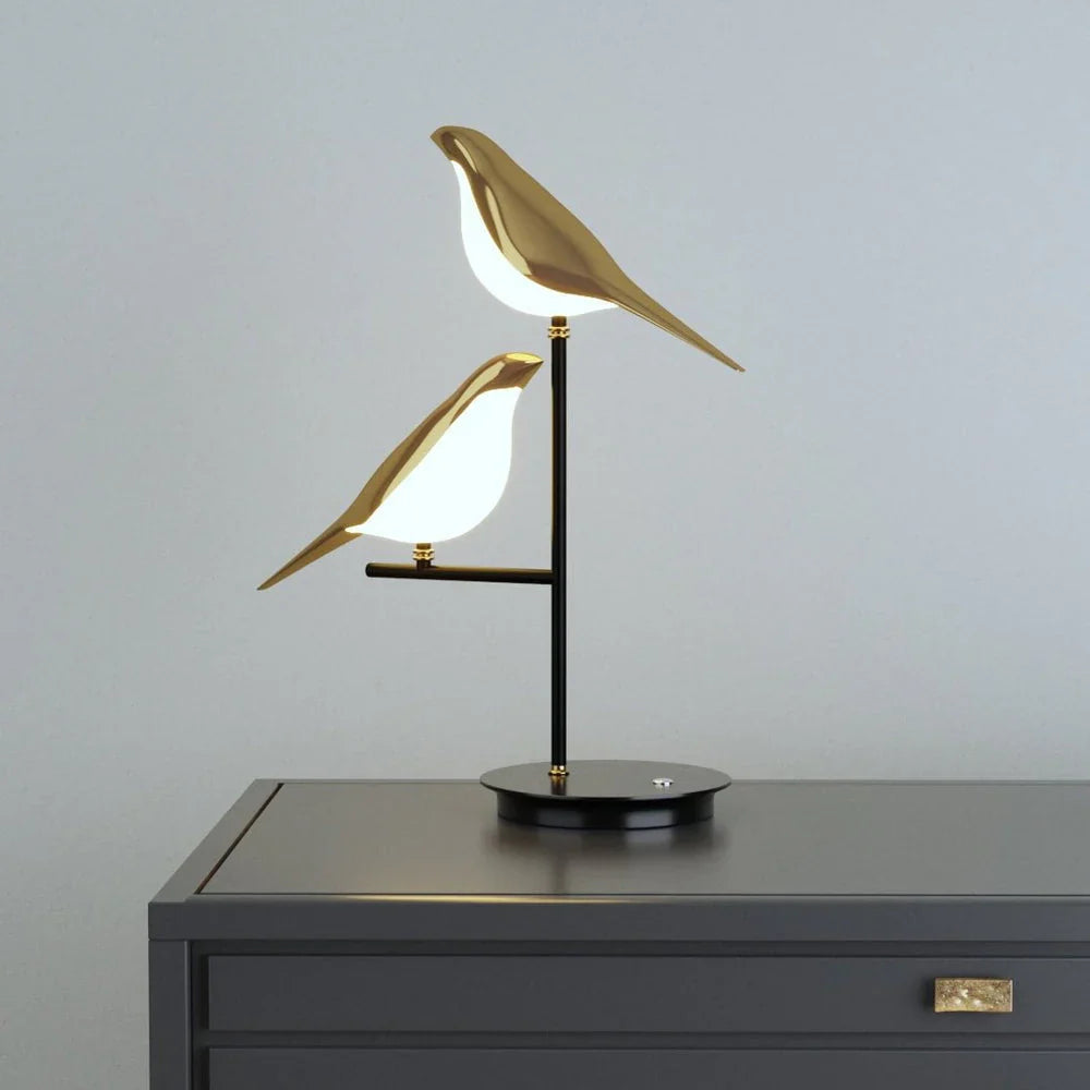 Lampka nocna LED z ptakami – designerska lampa stołowa do sypialni i salonu