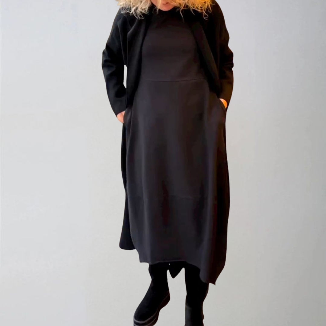 Clara | Jesienna midi sukienka z kieszeniami