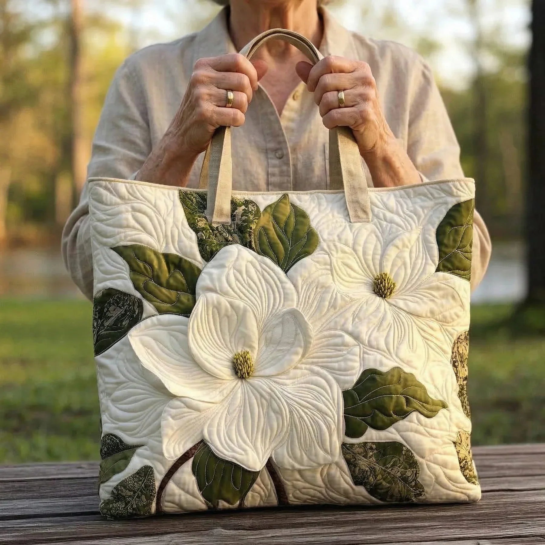 Torba Artisanal Matelassé - Eleganckie Białe Lilie