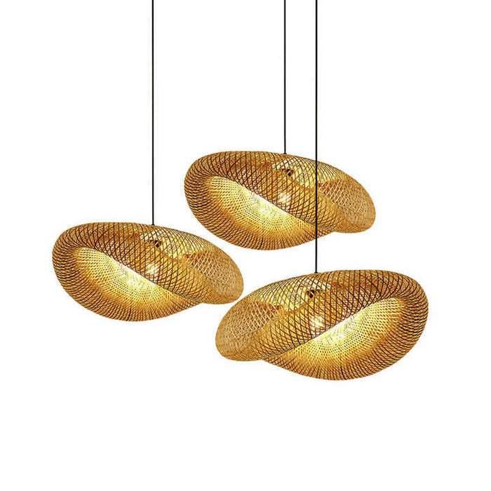 Lampa wisząca tkana ręcznie z bambusa styl boho