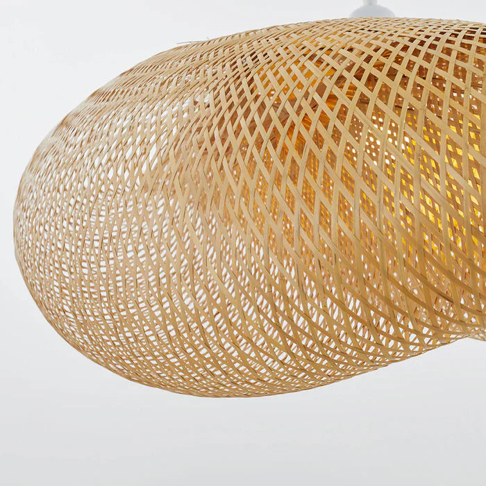 Lampa wisząca tkana ręcznie z bambusa styl boho