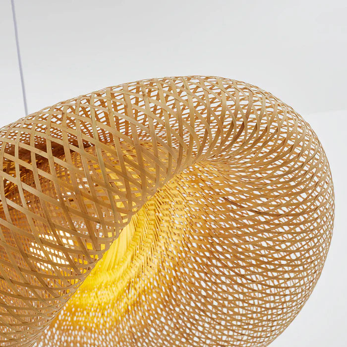 Lampa wisząca tkana ręcznie z bambusa styl boho