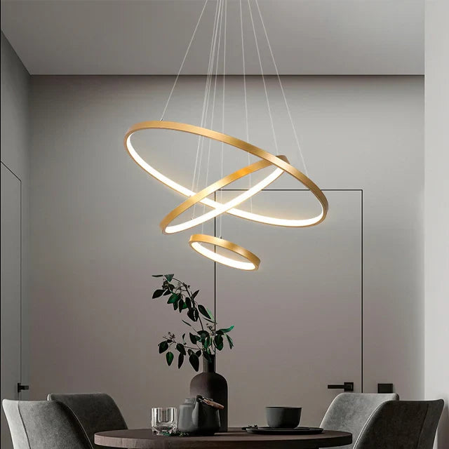 Designerska lampa wisząca LED żyrandol – nowoczesna forma pierścieni 3D