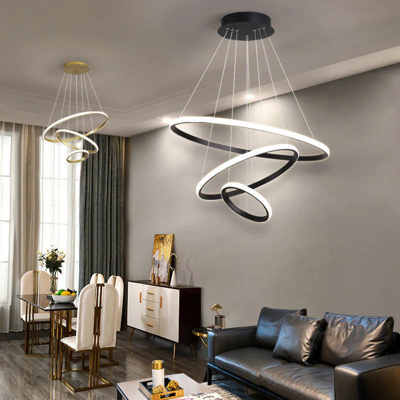 Designerska lampa wisząca LED żyrandol – nowoczesna forma pierścieni 3D