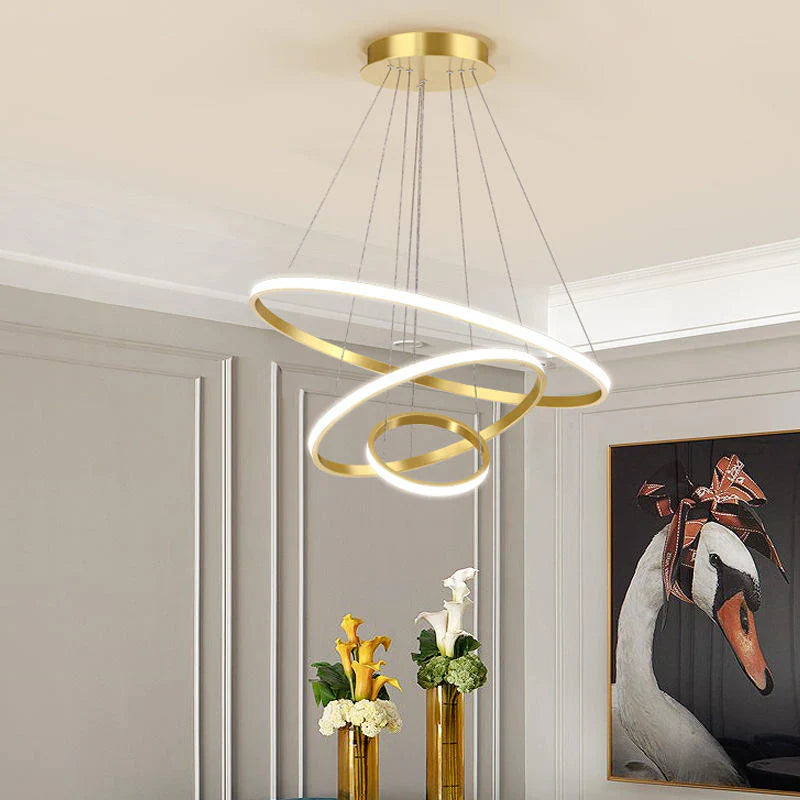 Designerska lampa wisząca LED żyrandol – nowoczesna forma pierścieni 3D