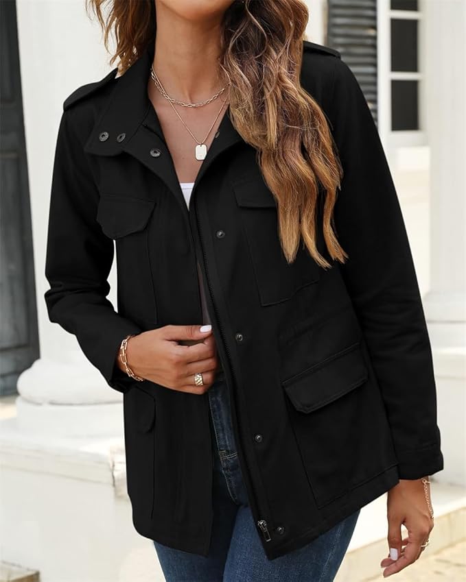 Damska Kurtka Cargo - W Stylu Wojskowym z Dużymi Kieszeniami